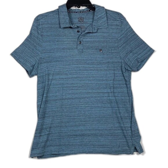 Rock Republic Shirt Mens Large Short Sleeve Polo Navy Blue Striped Spring - Picture 1 of 7